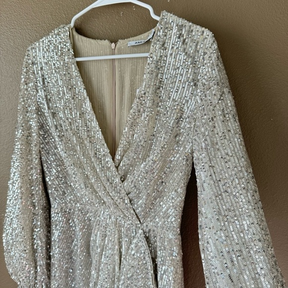 AMEN couture paillettes sequin beaded silver long sleeve mini dress NWT H - Picture 3 of 16